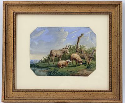 une image représentant un tableau où l'on voit des moutons paître dans un champ