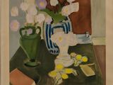 une peinture de fleurs dans un vase sur une table