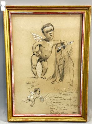 une image représentant le dessin d'un homme tenant un chien