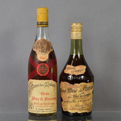 two bottles of liquor sitting next to each other on a table