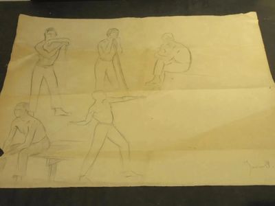 dessin représentant un groupe de personnes debout autour d'une table