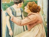 painting of a woman sitting on a ledge touching a woman ' s face