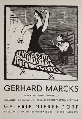 une image d'une affiche de concert représentant une femme en robe noire et un homme en blanc