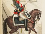 a drawing of a man on a horse with a sword