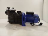 a blue and black water pump on a white surface