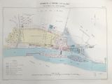 an old map of a city with a river running through it