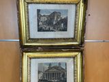 two framed pictures of a building on the wall