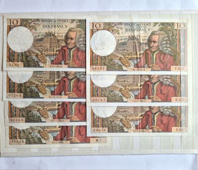 10 francs Voltaire , lot de 7 billets de TTB+ à SUP+