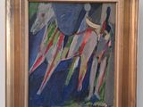 un tableau accroché au mur d'une pièce, représentant un cheval
