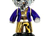 figurine d'éléphant royal violette et dorée sur un socle noir