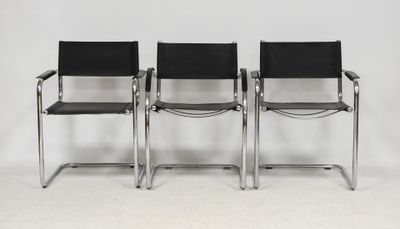 set of four chrome and black leather cantile chairs