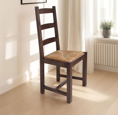 Lot de 6 chaises ACHELET, en hêtre chêne foncé, assise paill…