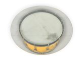 a drum in the middle of a white bowl