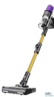 a close up of a cordless vacuum cleaner on a white background