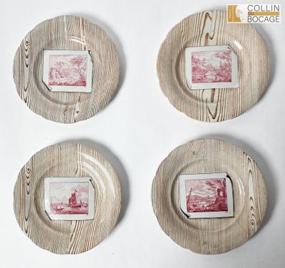 trois assiettes sur lesquelles figurent les portraits d'un homme et d'une femme