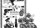 un dessin humoristique représentant un homme et une femme regardant un panneau sur lequel on peut lire « ennemis armés »