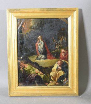 an oil painting of a group of people sitting around a table