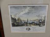 painting of a view of a harbor with boats and people on the water