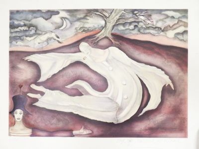 a picture of a painting of a woman laying on the ground