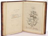 an open book with a drawing of a man riding a horse