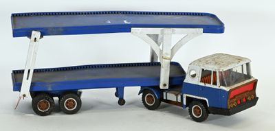 Joustra, camion porte voiture Bernard (50cm) bleu et blanc, animé par 