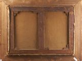 an old picture of a window with a wooden frame on the outside