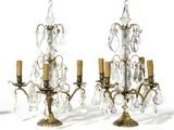 paire de candélabres anciens en laiton et cristal