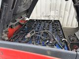 a close up of the engine of a red truck