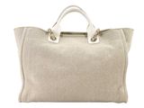 beige and white handbag on a white background