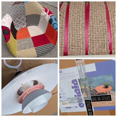 plusieurs images d'un collage de photos représentant une chaise en tissu