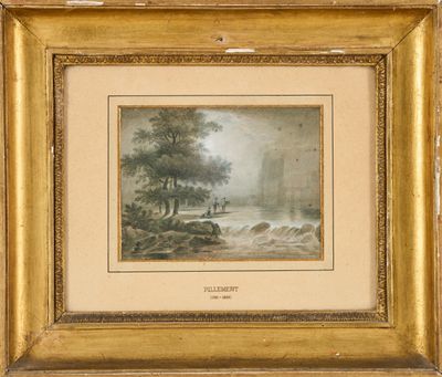 une image représentant un tableau représentant une scène fluviale avec un homme dans une barque