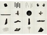 an image of a series of black and white images of various objects