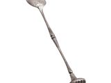 a silver spoon with a handle on a white background
