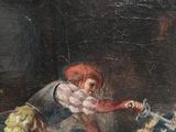 a painting of a man working on a piece of wood