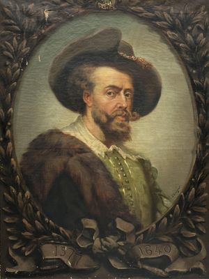 portrait d'un homme coiffé d'un chapeau et vêtu d'un manteau de fourrure, une pipe à la bouche