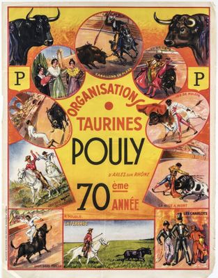 an old poster advertising a circus show with a bull and other animals