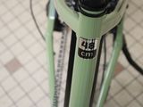 a close up of a bike with a number on it