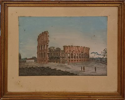 une vieille photo représentant une peinture d'un bâtiment, dans un cadre