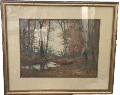 une image d'une photo d'un tableau représentant des arbres dans une forêt