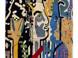 un tableau représentant une femme portant un headdrek et tenant une guitare