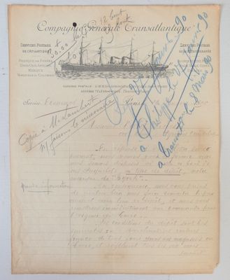 Lettre manuscrite de la Compagnie Générale Transatlantique a…