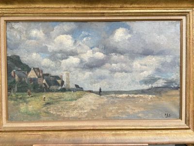 une photo d'un tableau représentant un homme marchant sur la plage