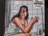 une photo d'une photo représentant une femme assise sur des toilettes