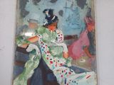 a painting of a woman sitting on a chair
