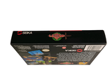 a black box with a red and white logo on it