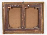 an old wooden frame with a chalk board attached to it