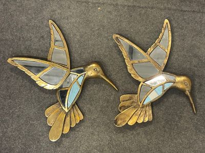 deux miroirs d'appliques en resine doré à décor d'oiseaux - Photo 1