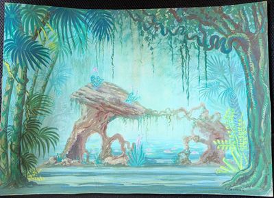une photo d'un tableau représentant une scène de jungle accroché au mur