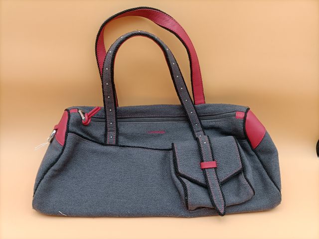 LANCEL – Sac porté main bicolore en toile et feutrine