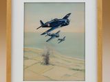 une photo d'un tableau représentant deux avions volant dans le ciel